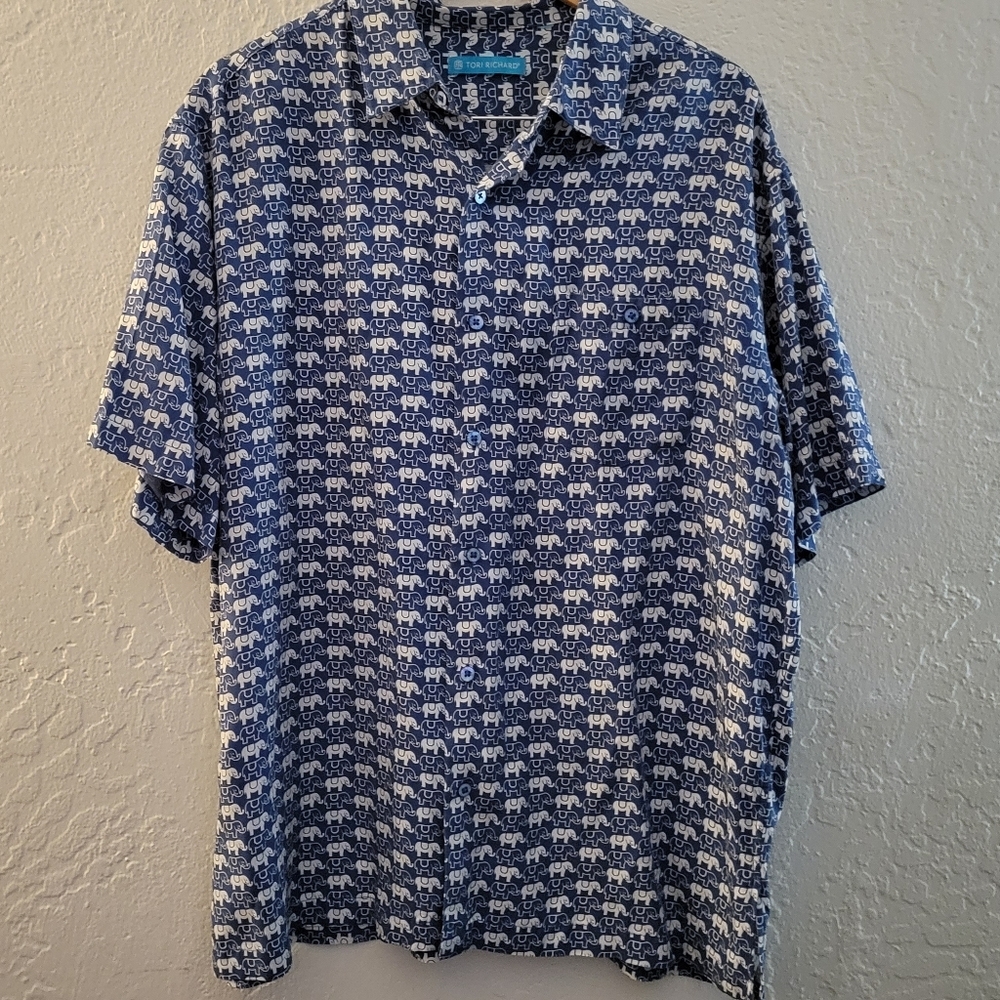 Tori Richard Elephant Print Silk Shirt XL